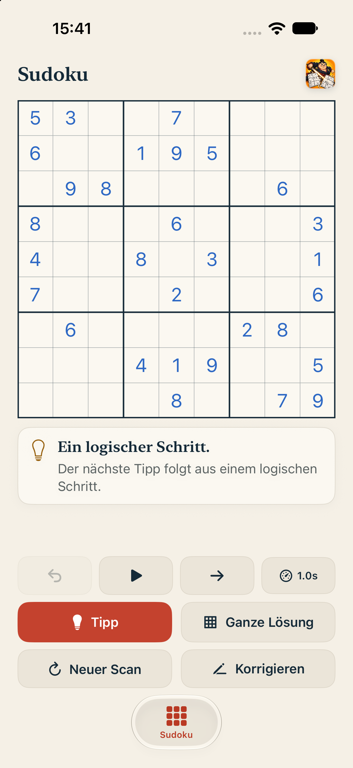 SudoFlash paper board with hint controls